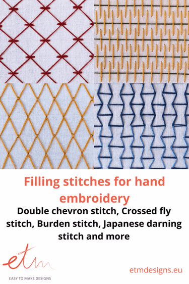 Hand embroidery Filling stitches 2 13 4 filling stitches, Double chevron, burden, crossed fly and Japanese darning, hand embroidery