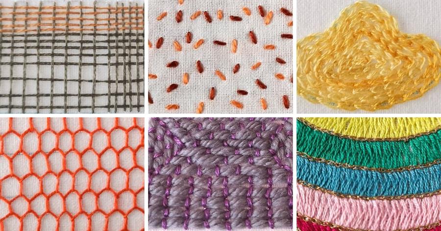 Hand embroidery Filling stitches 1 226 filling stitches, weave stitch, seed, chain, honeycomb, couching, otomi