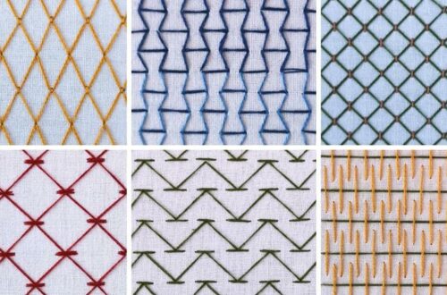 Hand embroidery Filling stitches 2 36 6 filling stitches,Fly stitch, Trellis, Burden, Japanese darning, Chevron, Double chevron