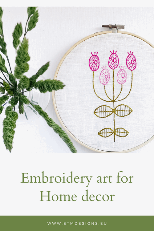 Hoop art - hand embroidered pictures 16 Pink flower hoop art PIN
