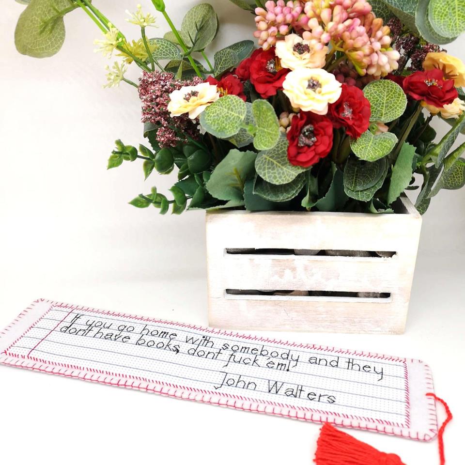 Hand embroidered bookmarks 4 Hand embroidered bookmark with red tassel