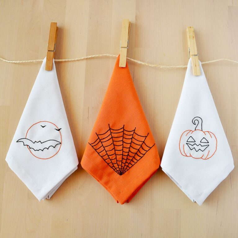How can we make Halloween more sustainable? 5 Halloween hand embroidery designs - Bat, cobweb and a pumpkin
