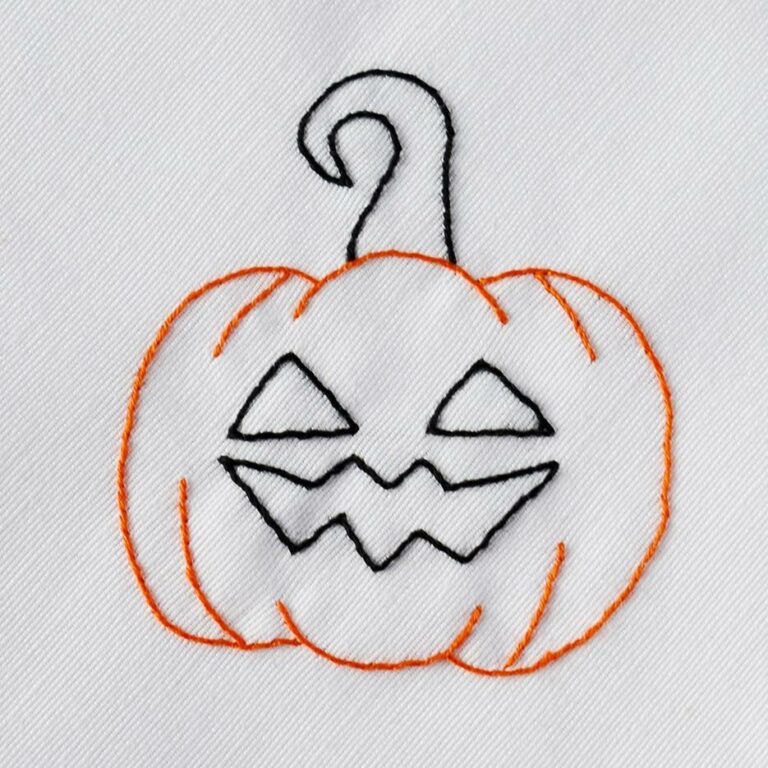 Carved face Halloween pumkin design for hand embroidery